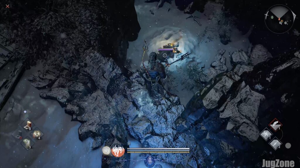 Ninja dropping down from a rooftop onto enemies below]