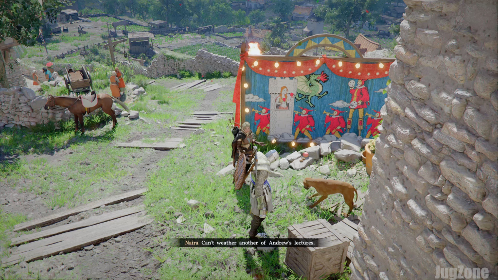 Companion sitting near a dog during the A Chunk of Meat quest in Crimson Desert