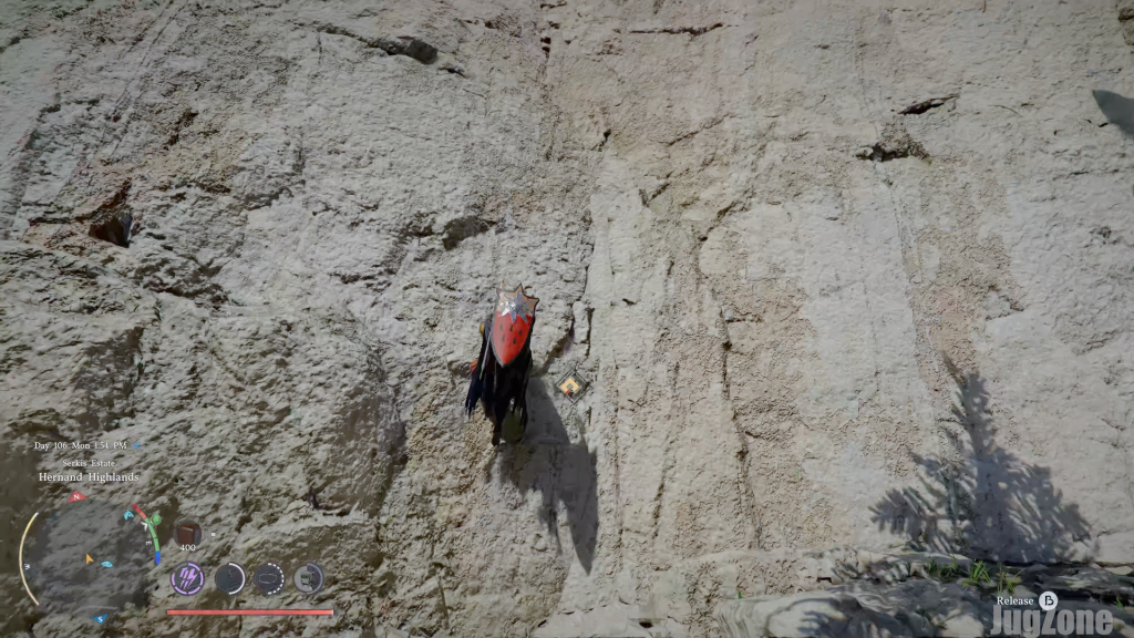 Climbing a mountain in crimson desert
