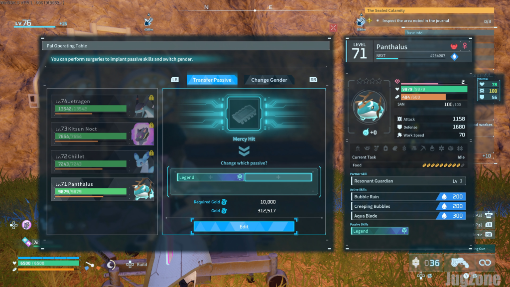 Transfer Passive menu in Palworld with a passive skill selected