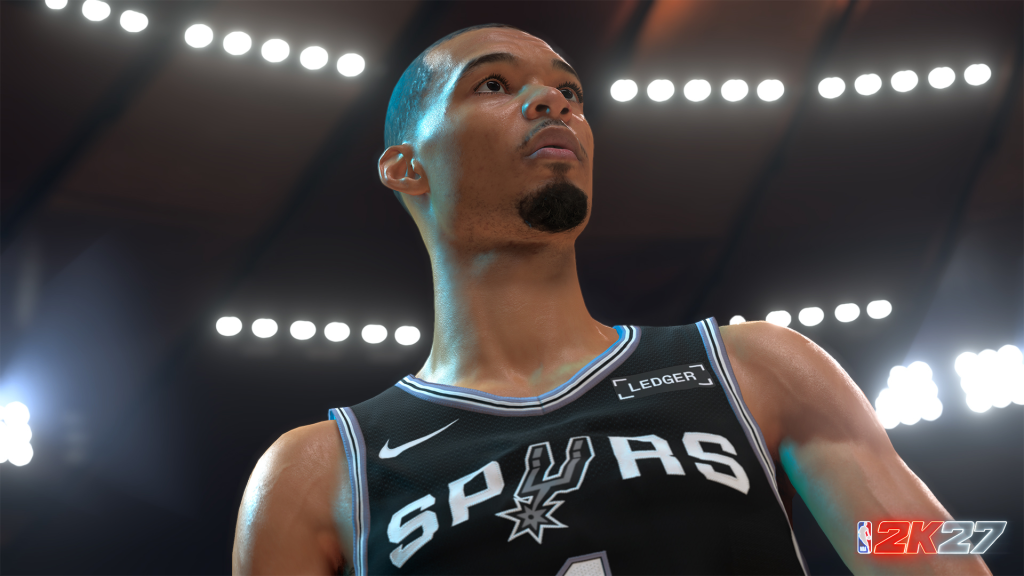 NBA 2K27 first-look gameplay screenshot featuring Victor Wembanyama