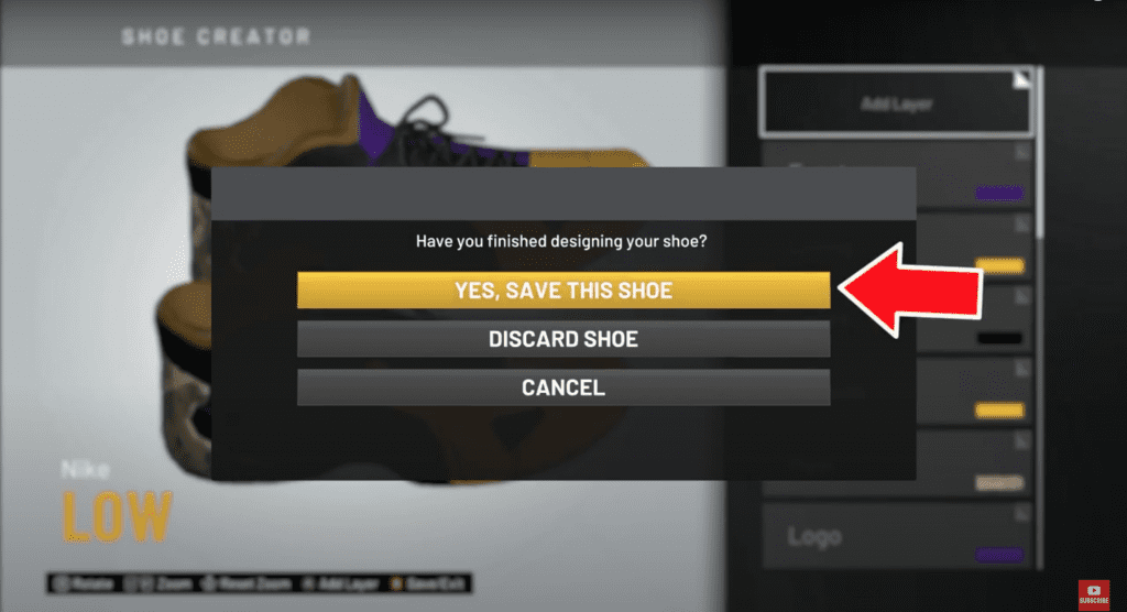 Save menu for custom shoe in NBA 2K20