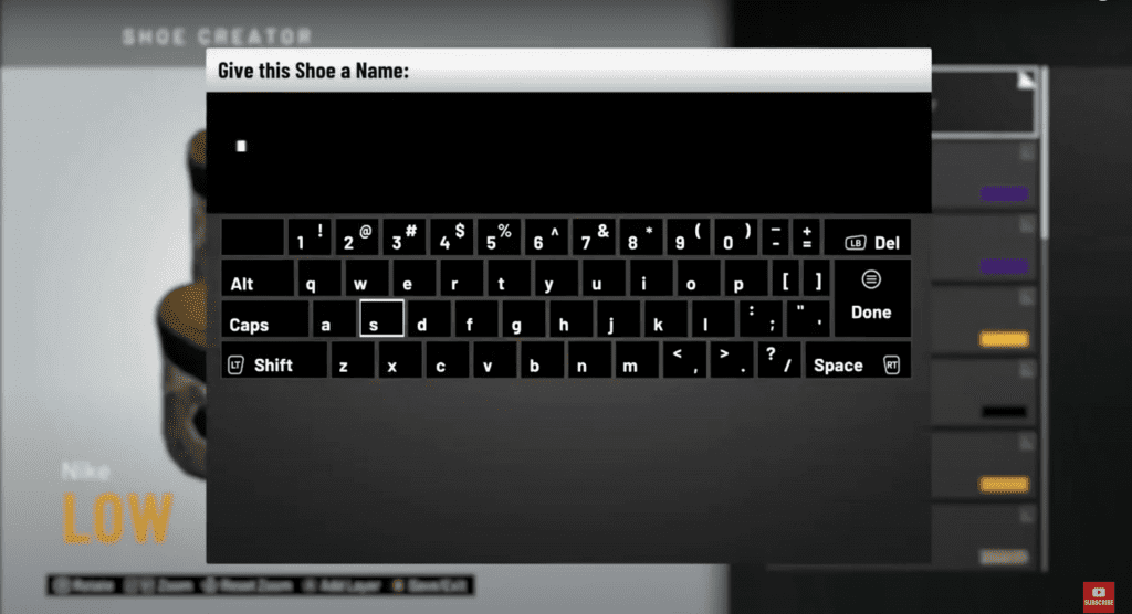 creating a name for edited custom shoe in NBA 2K20
