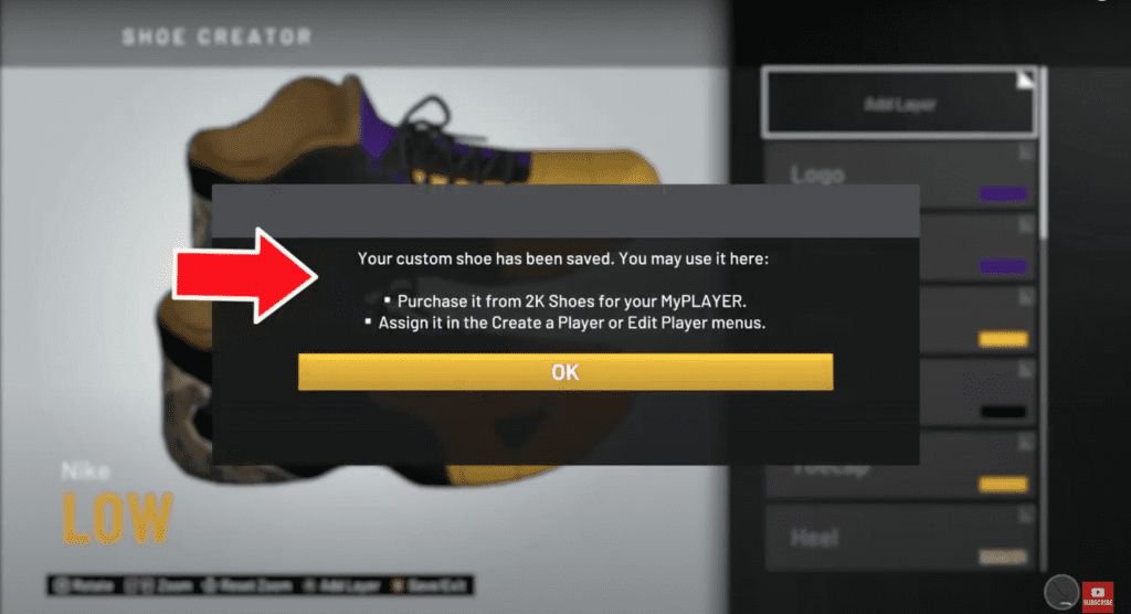 save confirmation of edited shoe in NBA 2K20