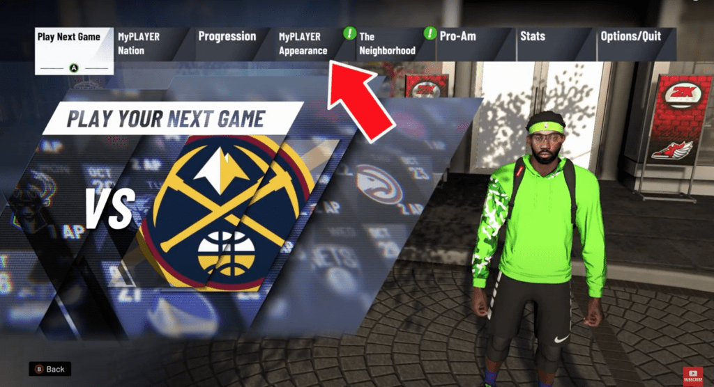 MyPlayer appearance menu option in NBA 2K20
