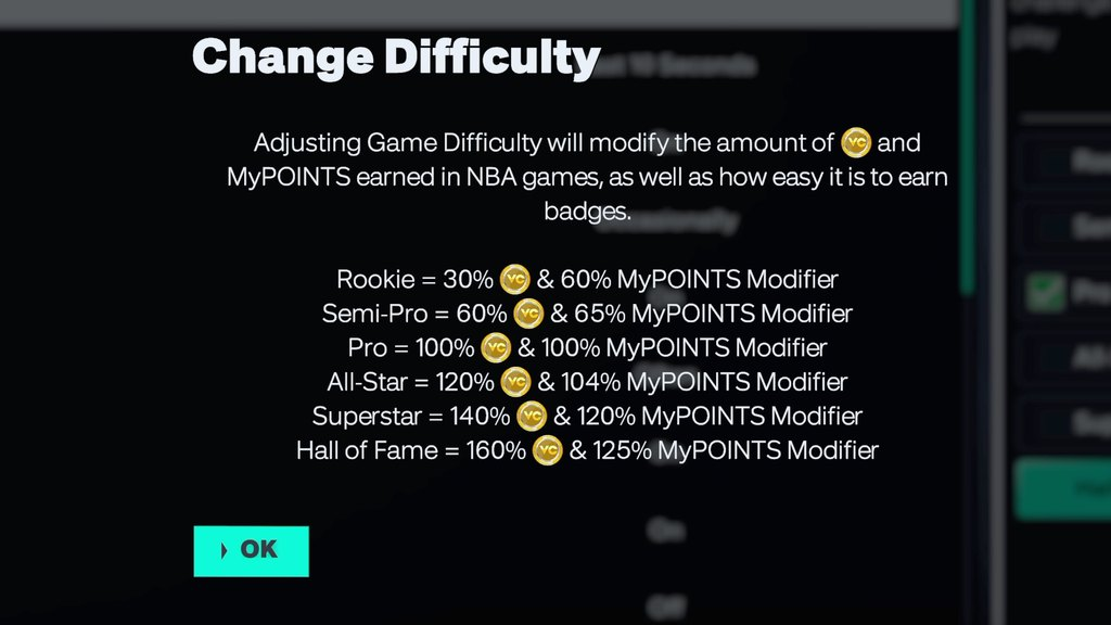 Difficulty settings screen showing the vc and mypoints modifier